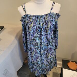 Lascana  Off Shoulder Blue Paisley Patterned Mini Dress size US10